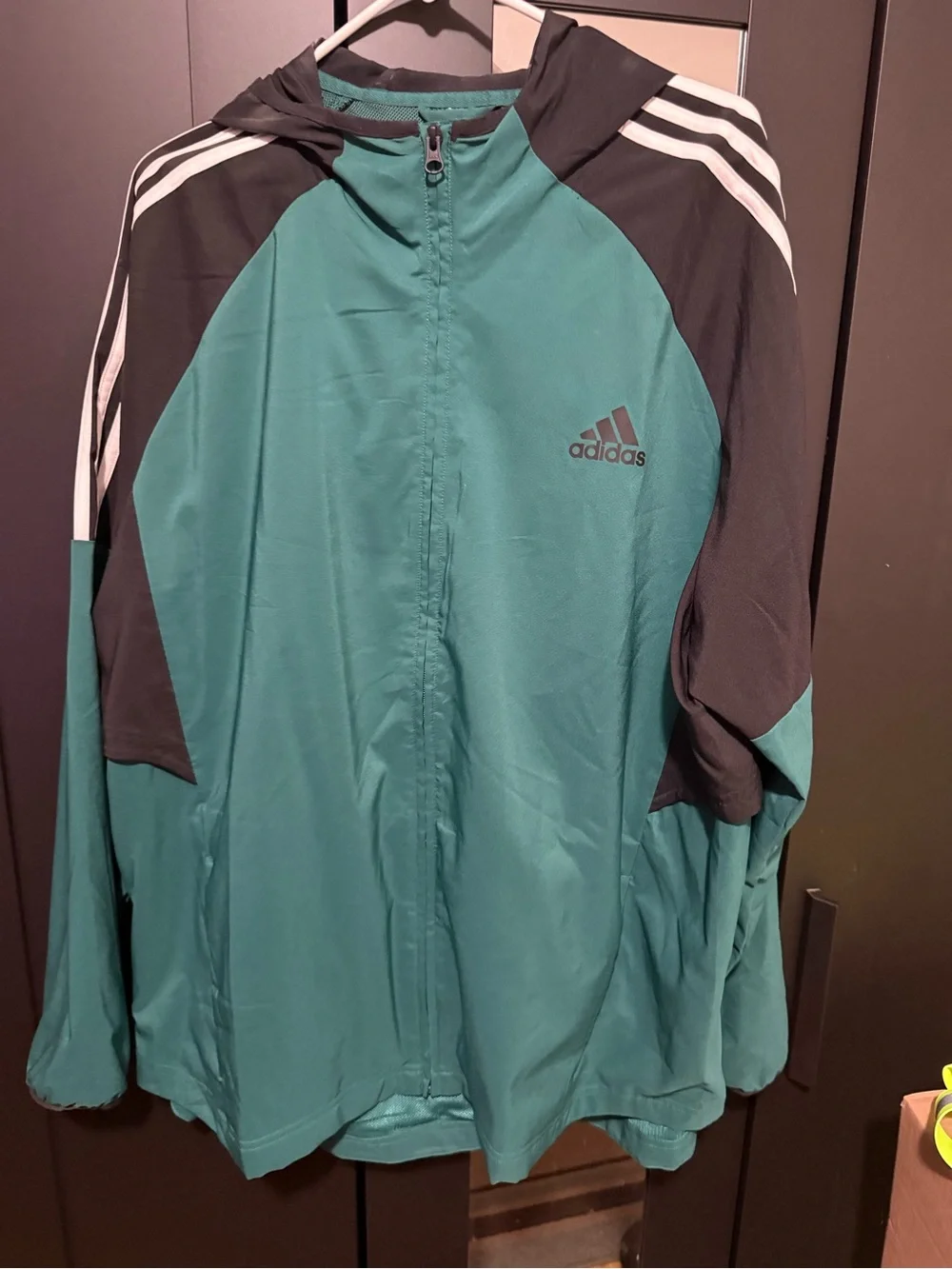 adidas Teal and Black Hooded Windbreaker Jacket